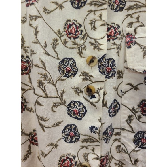 Vtg 80s 100% Cotton Linen feel Size 14 Blouse button Shirt floral long sleeve - Picture 5 of 8